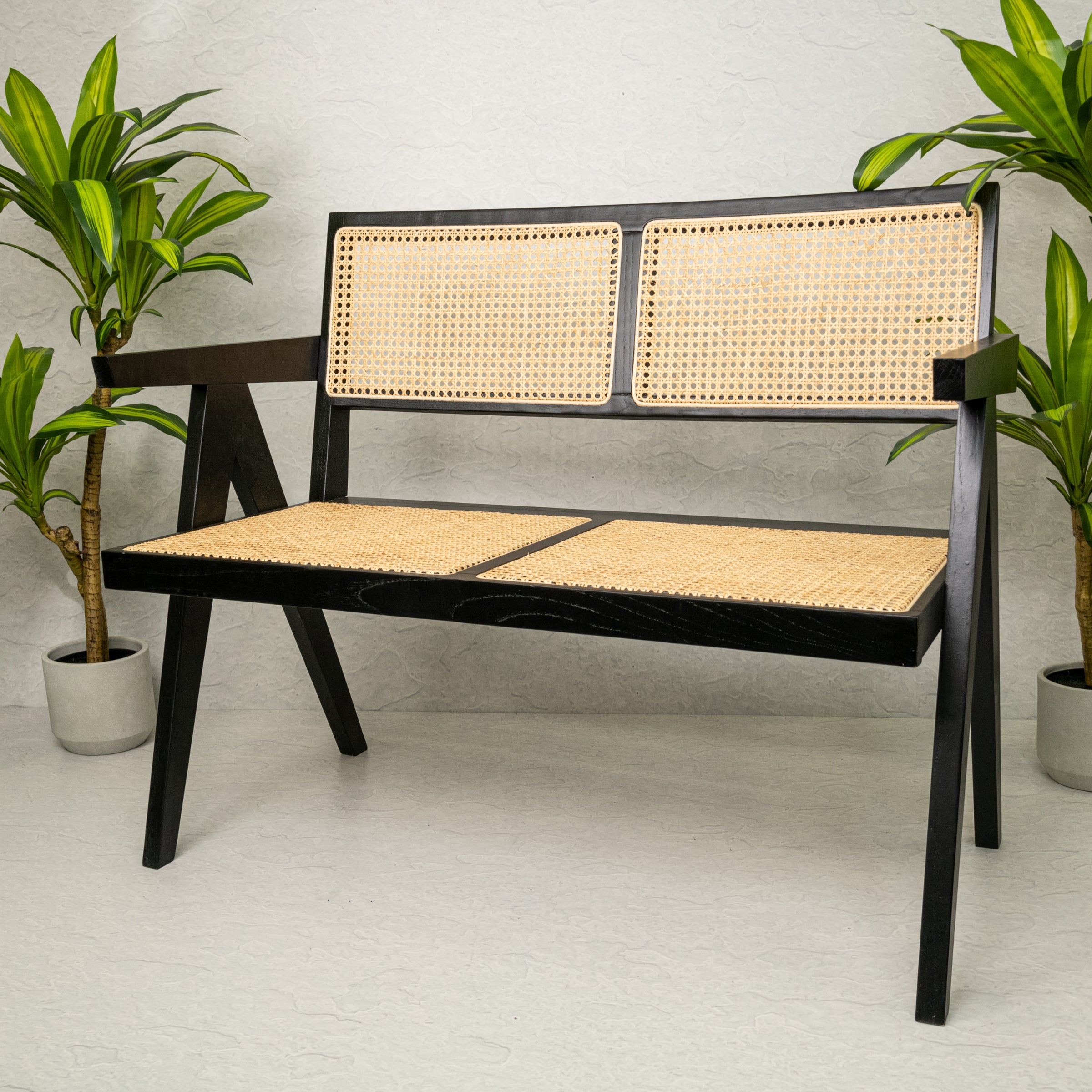 Pierre Jeanneret Replica Cane Armchair Sofa | Black